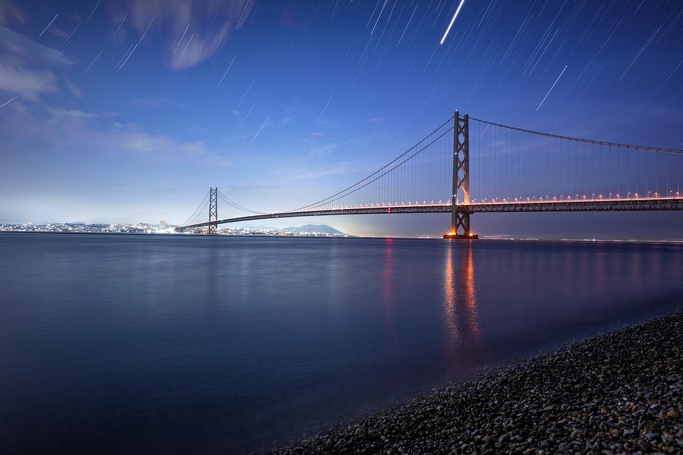 明石海峡大橋と星の軌跡
